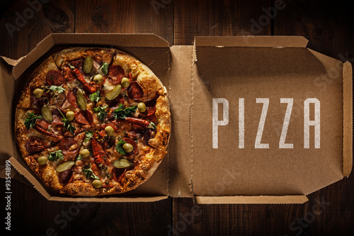 pizza in the in delivery box