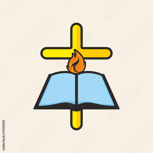 Church logo. Cross, flame, Bible, open Bible, icon