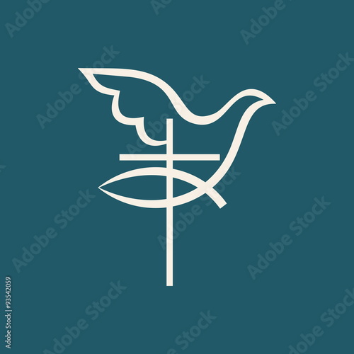 Church logo. Cross, jesus fish, dove, icon