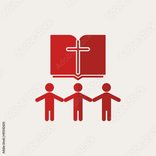 Church logo. People holding hands, group, Bible, cross, members, church, parishioners