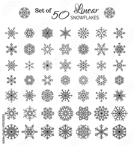 Vector Set of 50 Linear Snowflakes.