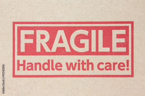 Fragile symbol on brown paper box