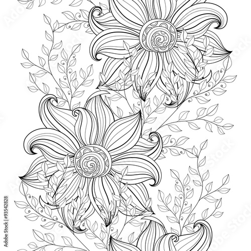 Vector Seamless Monochrome Floral Pattern