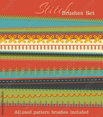 Vector set of high detailed stitch brushes.