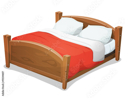 Wood Double Bed With Red Blanket