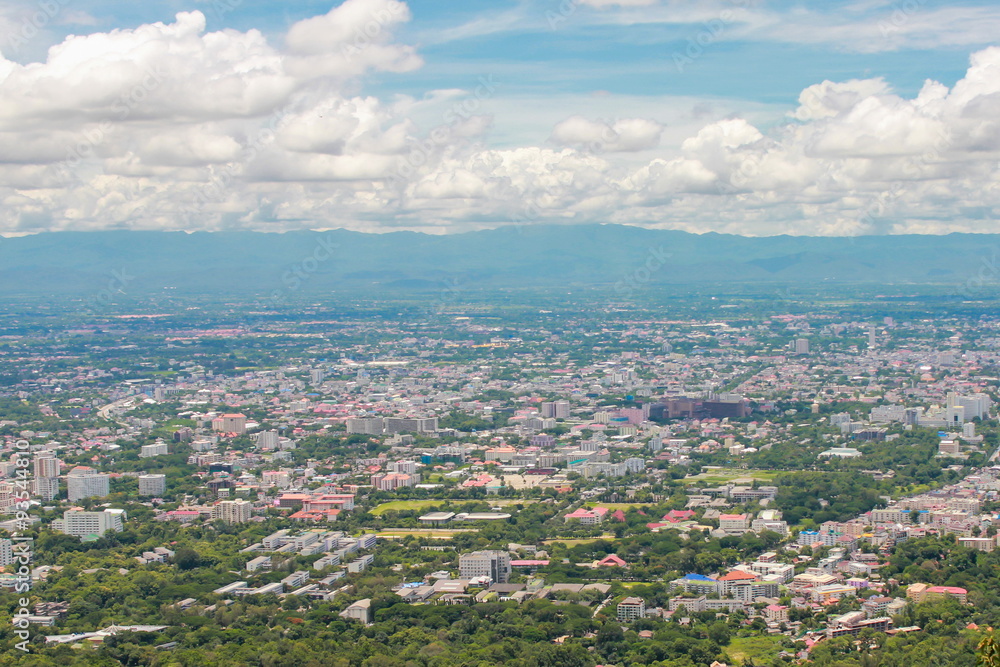Top view of Chiang Mai town from viewpoint near Wat Phra That Doi Suthep, Chiang Mai province, Thailand