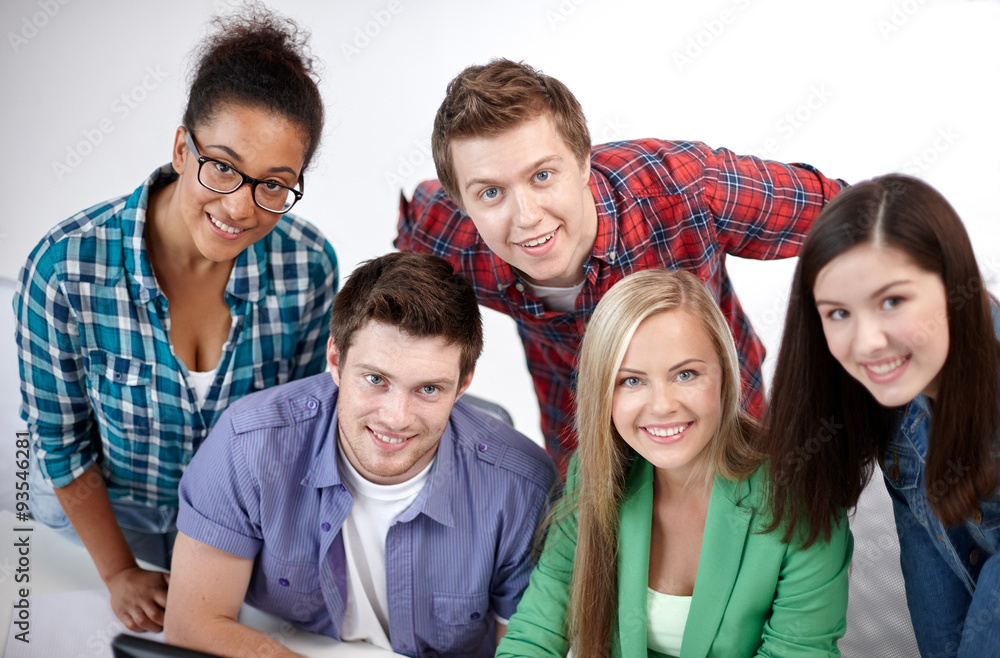 group of happy high school students or classmates group of happy high school students or classmates
