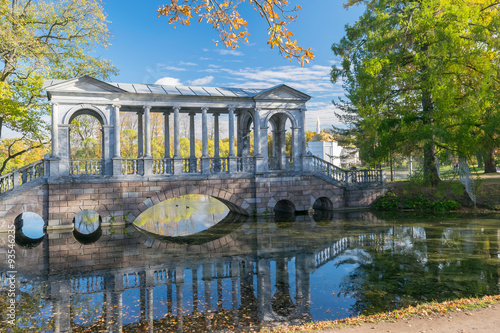 The marble bridge in the Catherine Park of the Museum-reserve Tsarskoye Selo in Russia