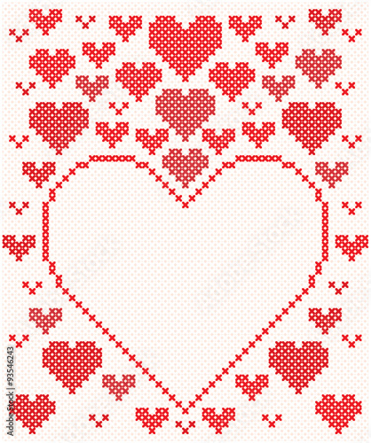 Beautiful card with red hearts for Valentines Day, wedding invitation, save the date