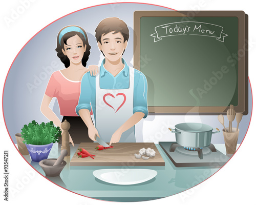 cooking / young couple preparing meal