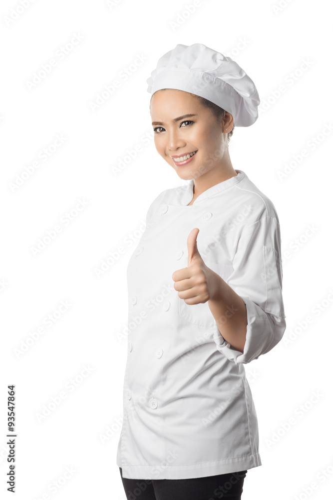 Woman Chef white background in studio shot