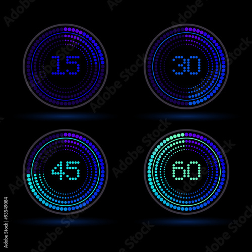 Timer icons set with color gradation and shadow. Web elements for your site or some works.