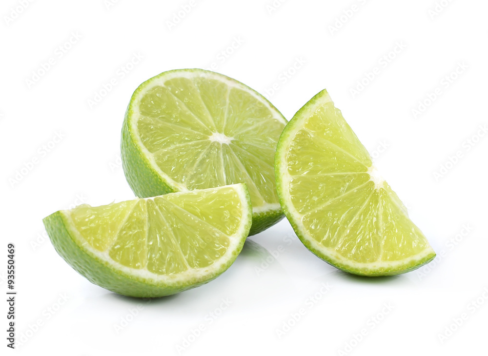 Fresh lime and slice, Isolated on white background Fresh lime and slice, Isolated on white background