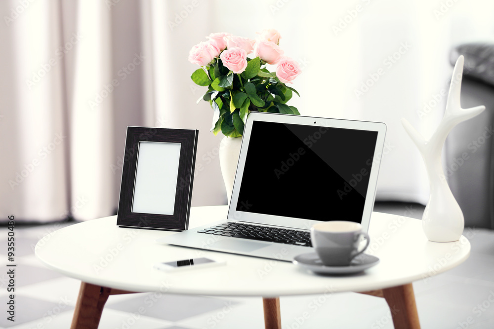 Fototapeta premium Comfortable workplace at home with laptop