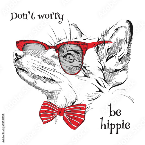Image Portrait fox in the cravat and with glasses. Vector illustration.