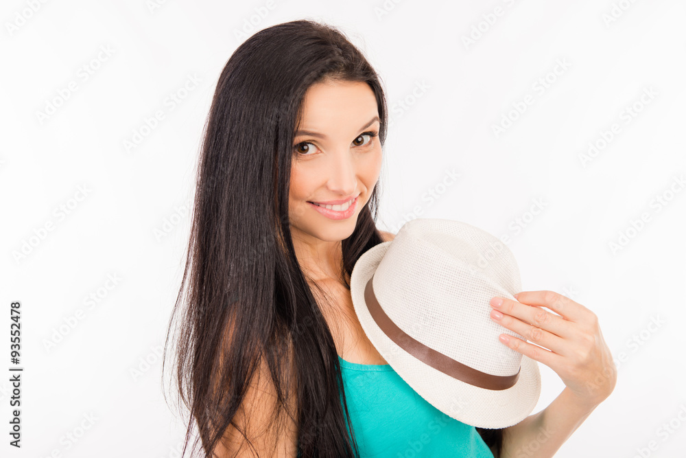 Happy cute young asian woman smiling with hat Happy cute young asian woman smiling with hat