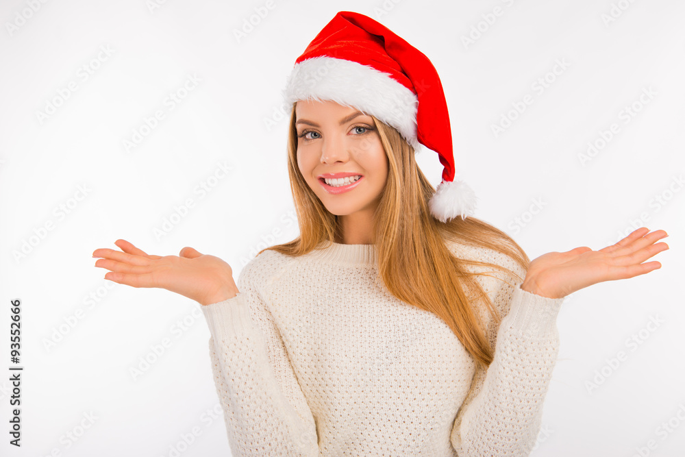 emotional cute girl with santa's hat emotional cute girl with santa's hat