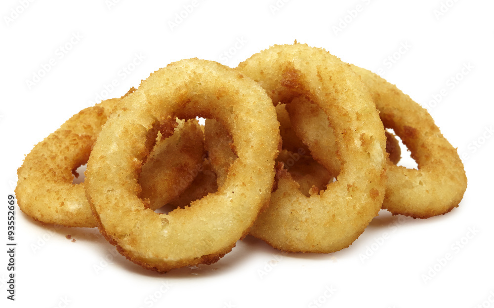 Onion rings on white with pen clipping path