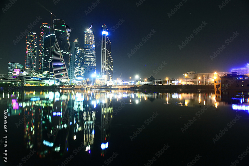 city skyline city lights moscow city landscape