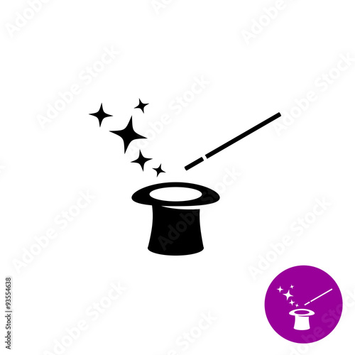 Magic wand with magician hat and stars black symbol