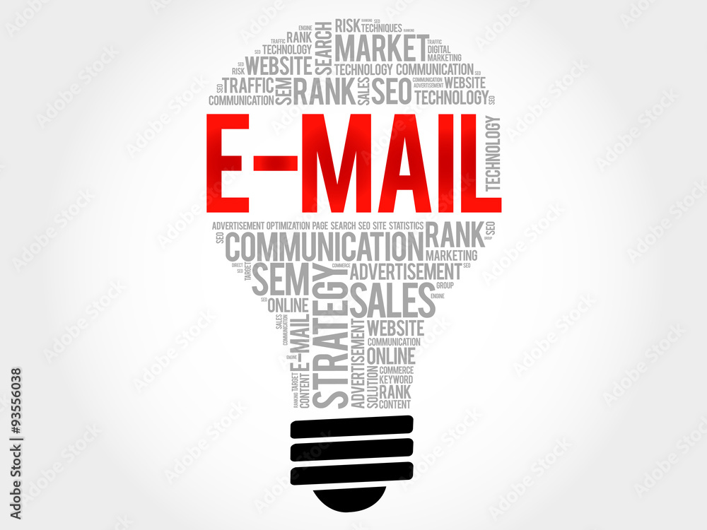 E-MAIL bulb word cloud, business concept E-MAIL bulb word cloud, business concept