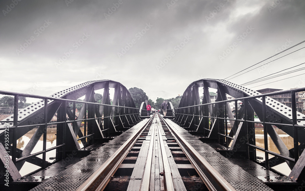 Railway metal bridge of world war history, River Kwai, Thailand