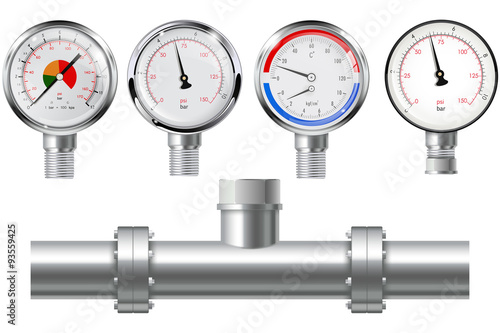 Manometer set and chrome pipe with flange. 