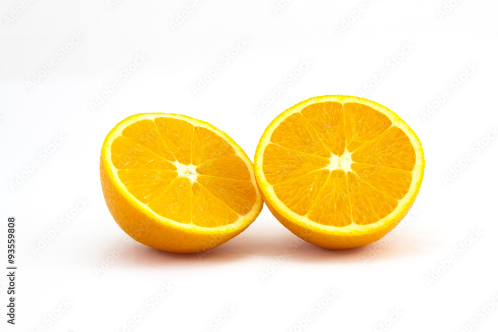 Orange sliced in half on white background Orange sliced in half on white background