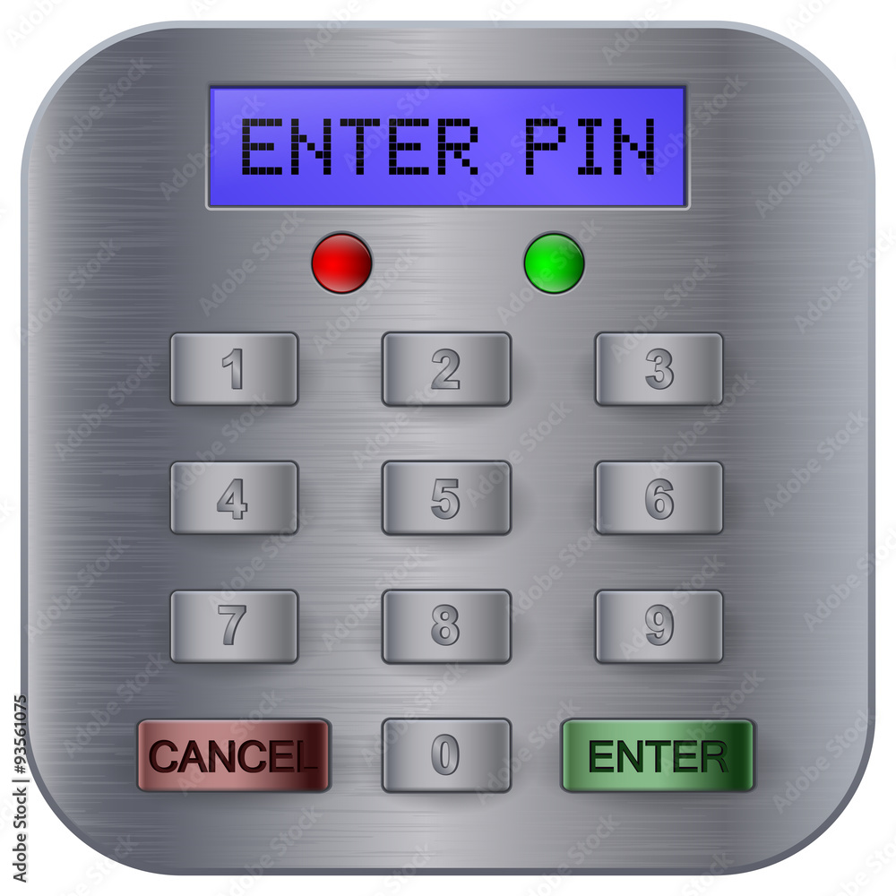 Pin code keypad for ATM machine and security safe Stock Vector