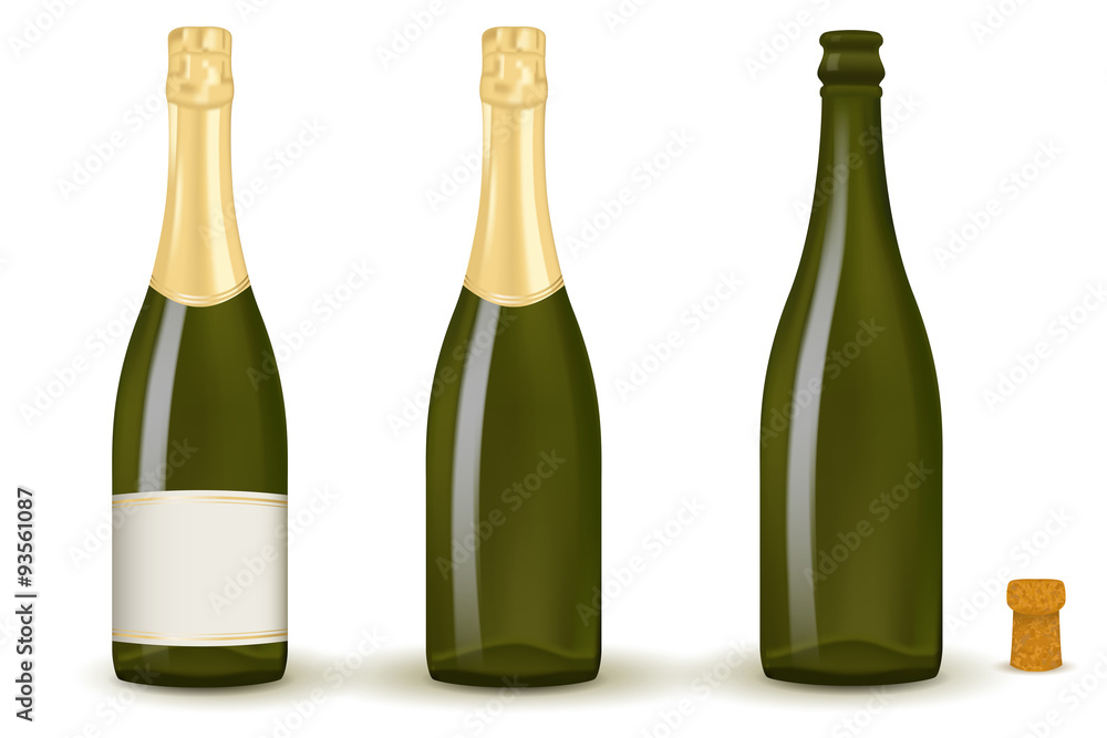 A bottle of champagne. Empty bottle of wine, champagne with wine cork. A bottle of champagne. Empty bottle of wine, champagne with wine cork.