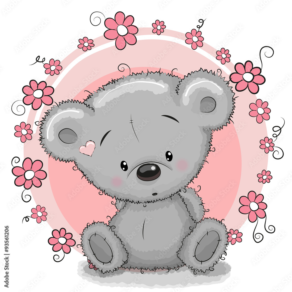 Naklejka premium Bear with flowers