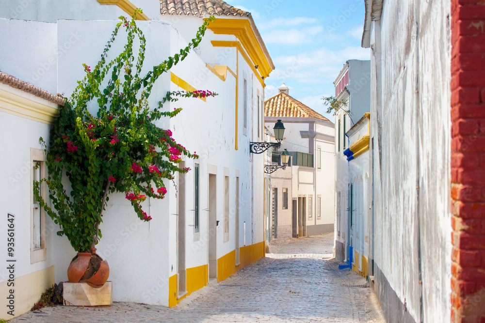 Street in Faro, Algarve, Portugal. - obrazy, fototapety, plakaty 