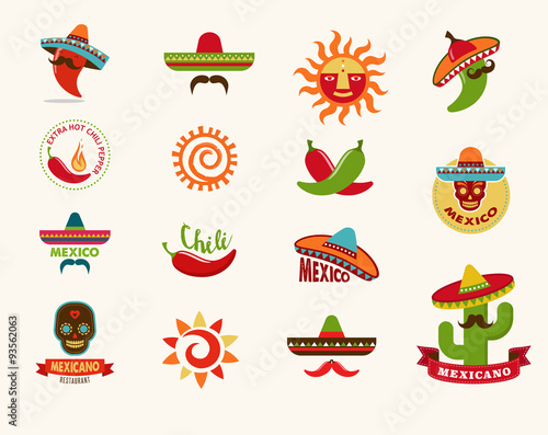 Mexican food icons, menu elements for restaurant