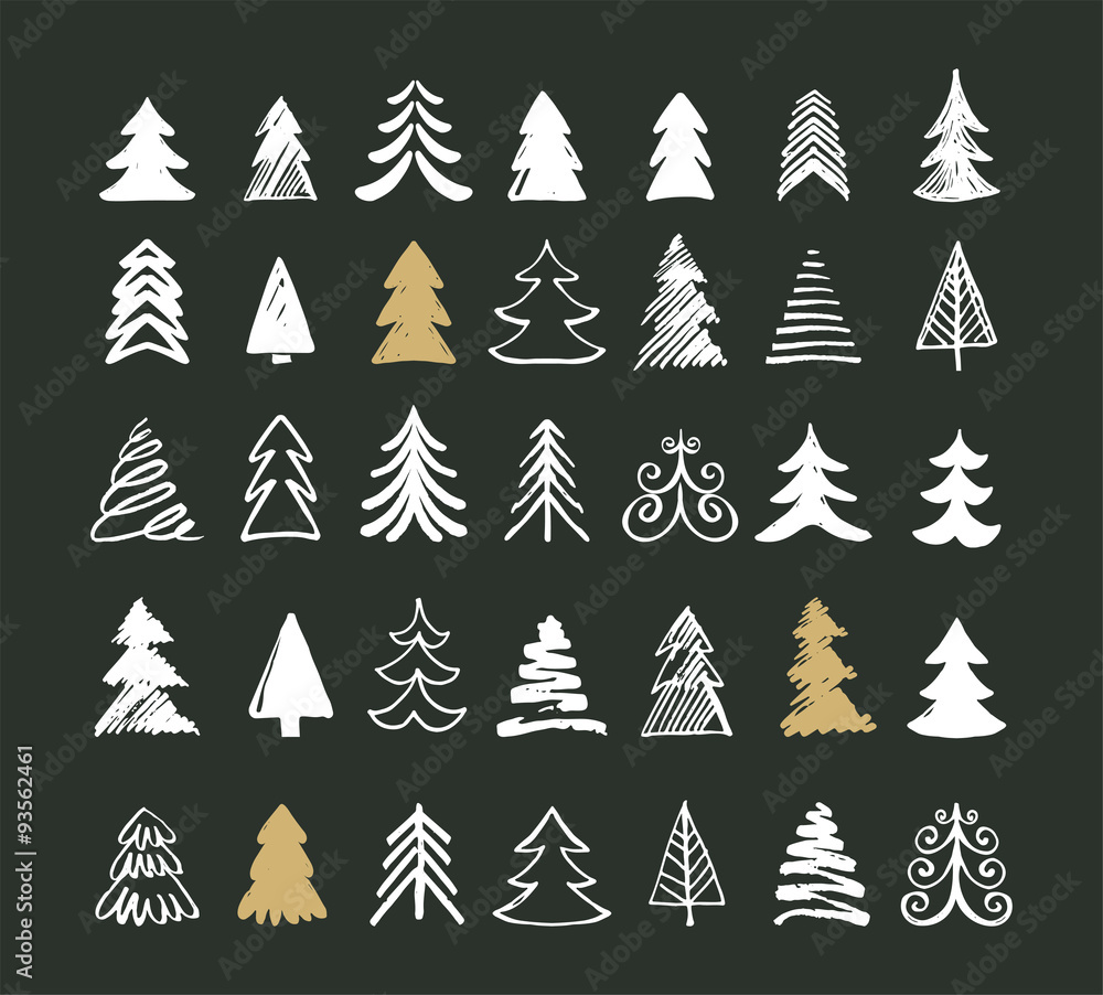 Obraz premium Hand drawn Christmas tree icons and elements