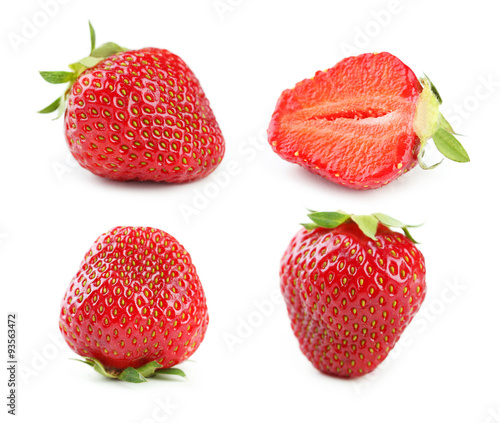 Collage of strawberries berry isolated on white