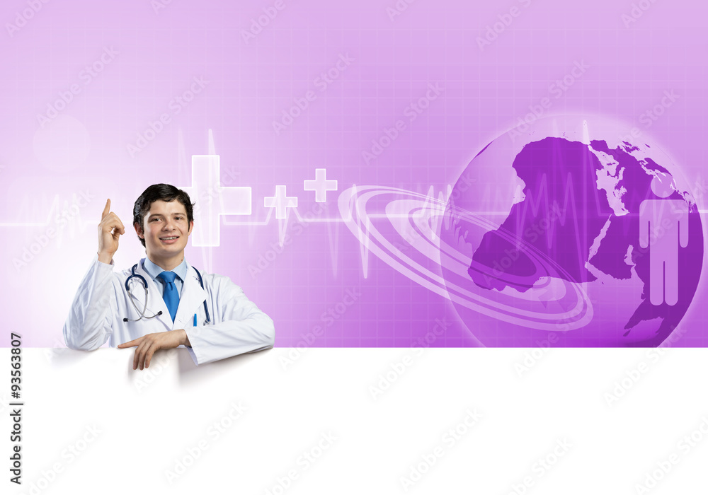Doctor with banner Doctor with banner