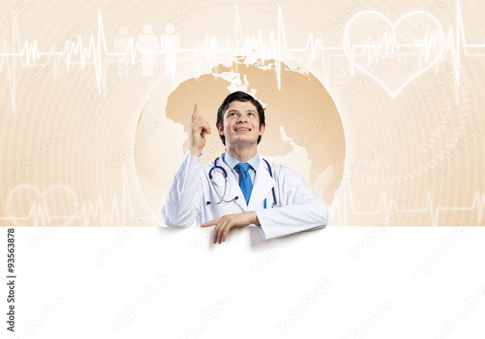 Doctor with banner Doctor with banner