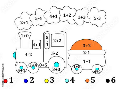 Calculate the examples and cheerful color the image train - illustration.