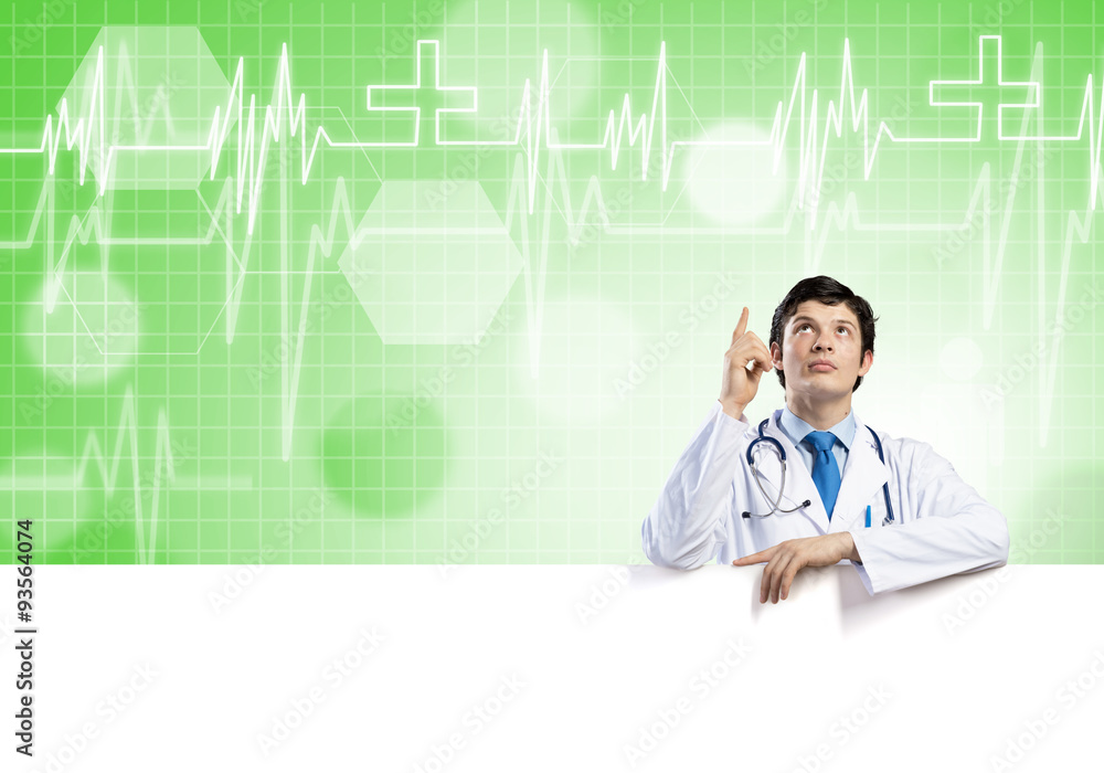 Doctor with banner Doctor with banner