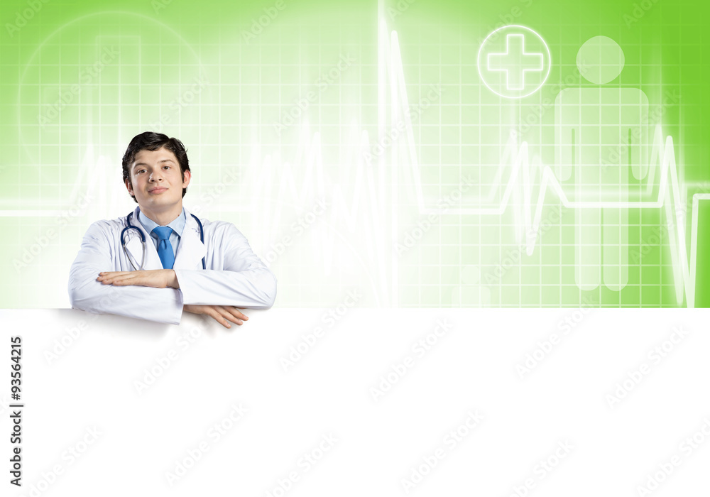 Doctor with banner Doctor with banner