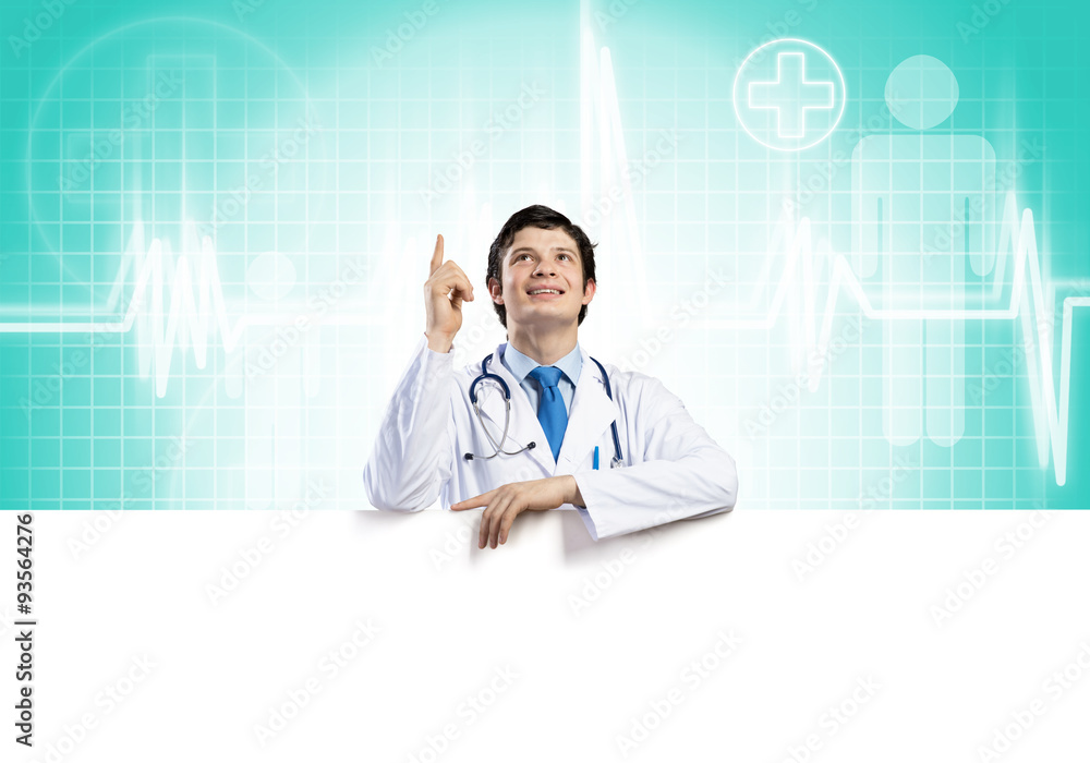 Doctor with banner Doctor with banner