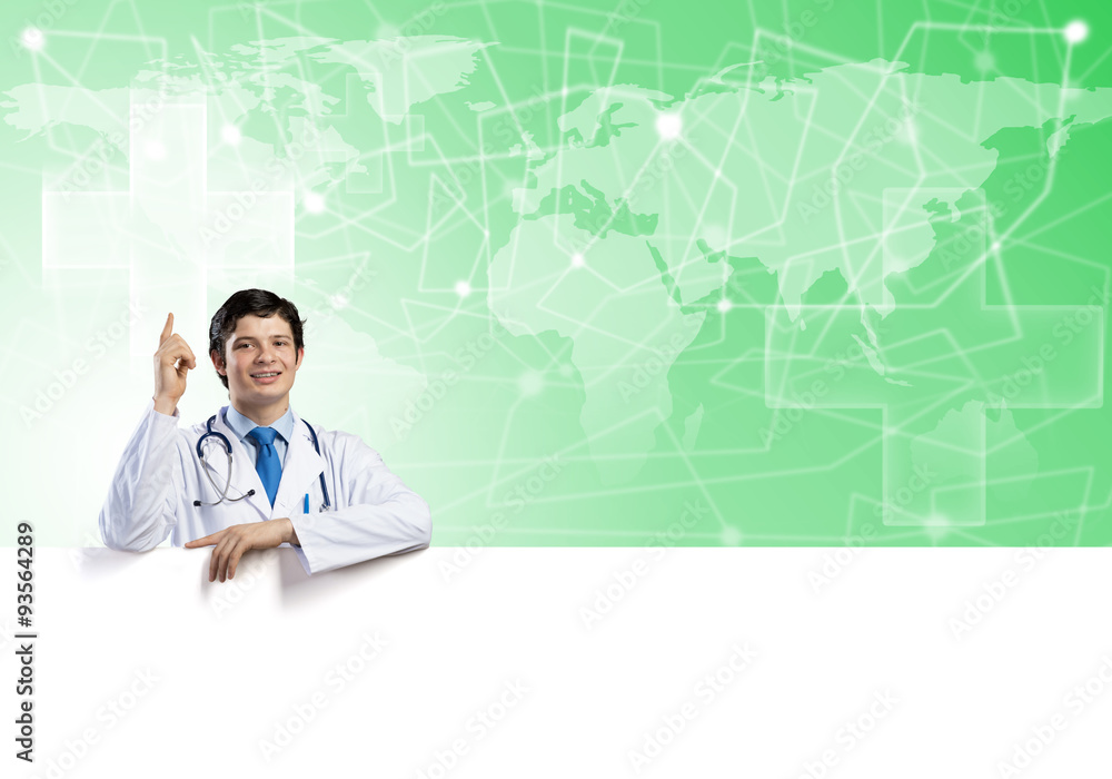 Doctor with banner Doctor with banner