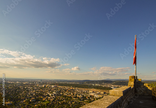 Ausblick von dem Burgturm in Muttenz auf Basel