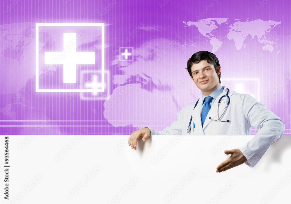 Doctor with banner Doctor with banner