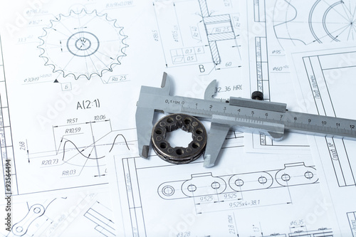 The drawing, details and caliper