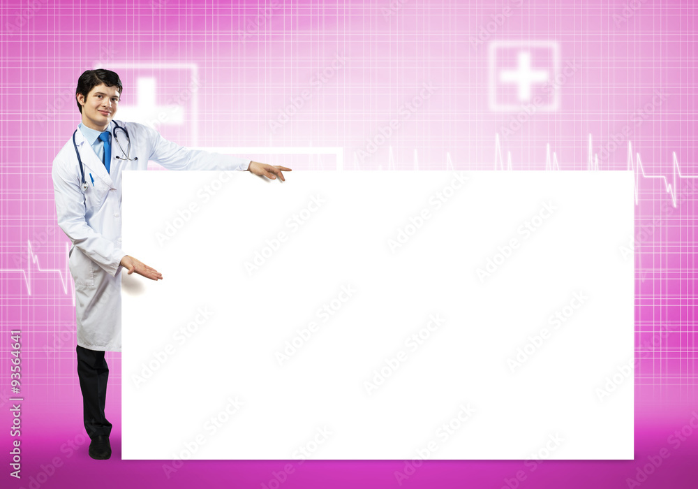 Doctor with banner Doctor with banner