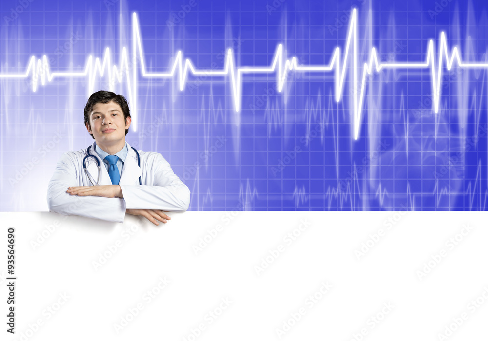 Doctor with banner Doctor with banner