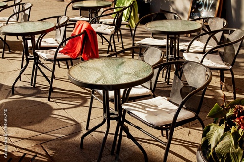 Street city cafe restaurant with table and chair
