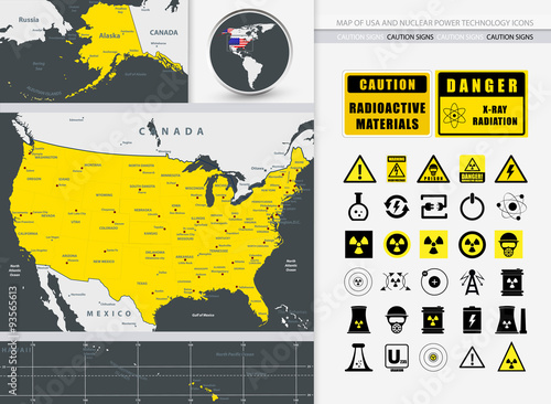 Map of USA and Nuclear Power Technology Icons