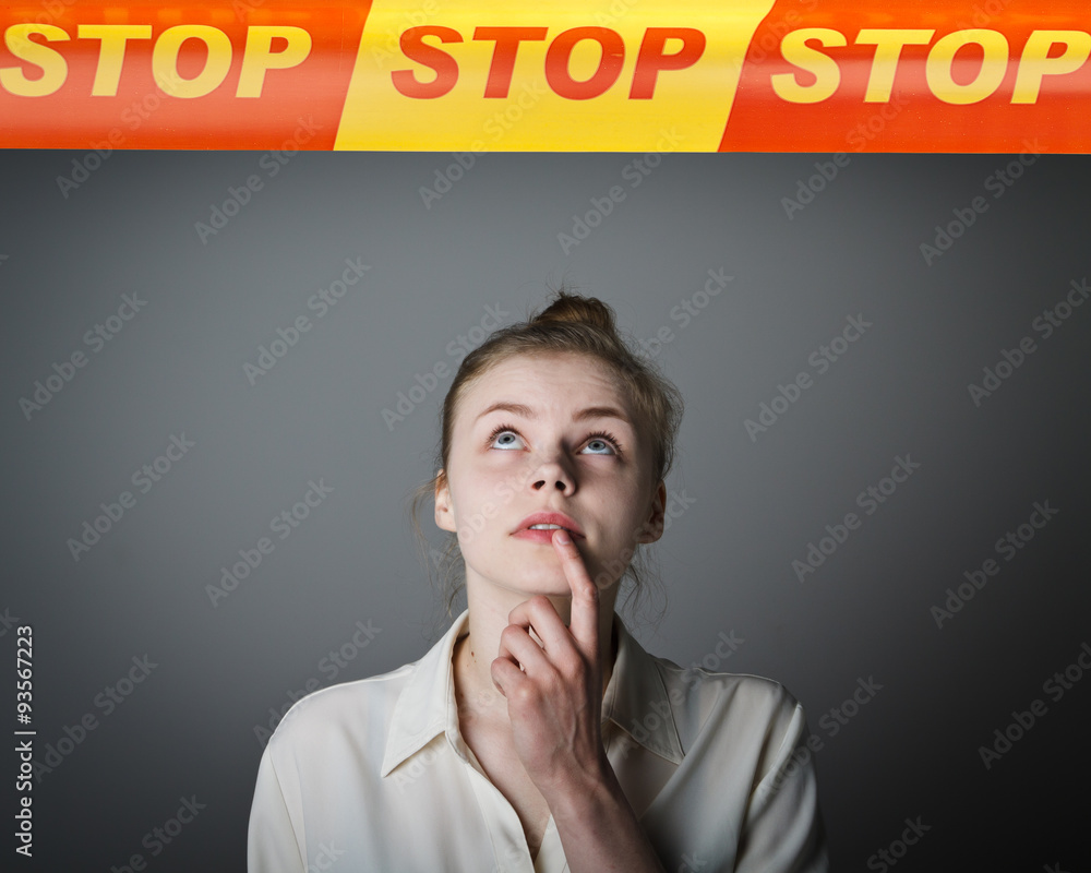 Girl in white and STOP line. Girl in white and STOP line.